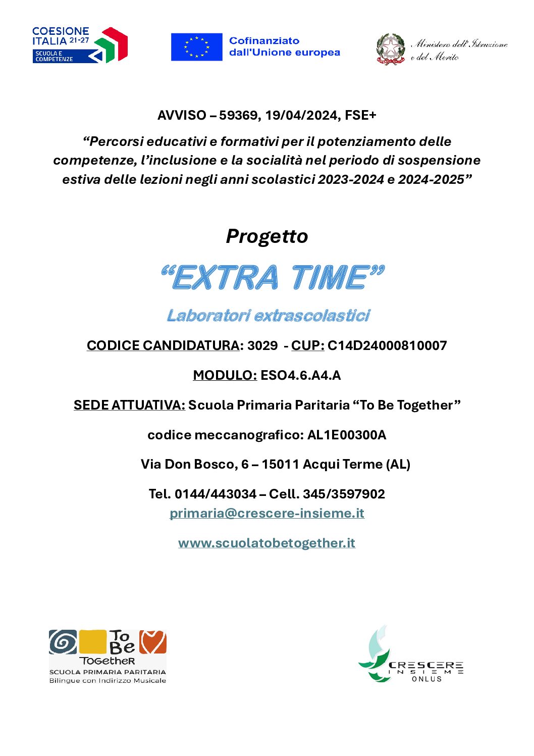 AVVISO BANDO “PIANO ESTATE” – EXTRA TIME!